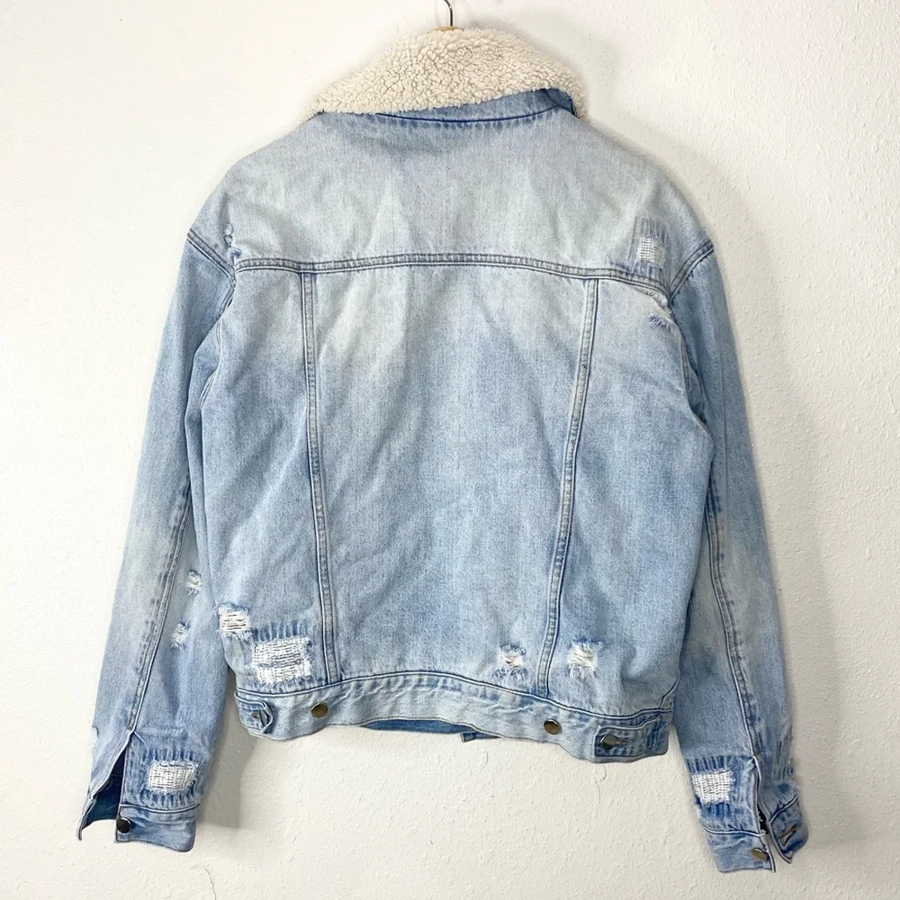 Free People Plaid Lined Sherpa Trucker Jacket Small - Picture 5 of 9